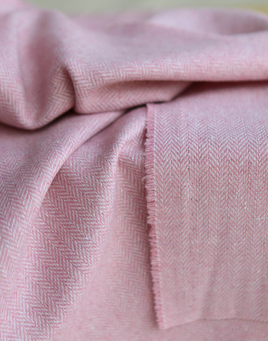 Tissu chevrons texturé coton / laine coloris Rose tendre