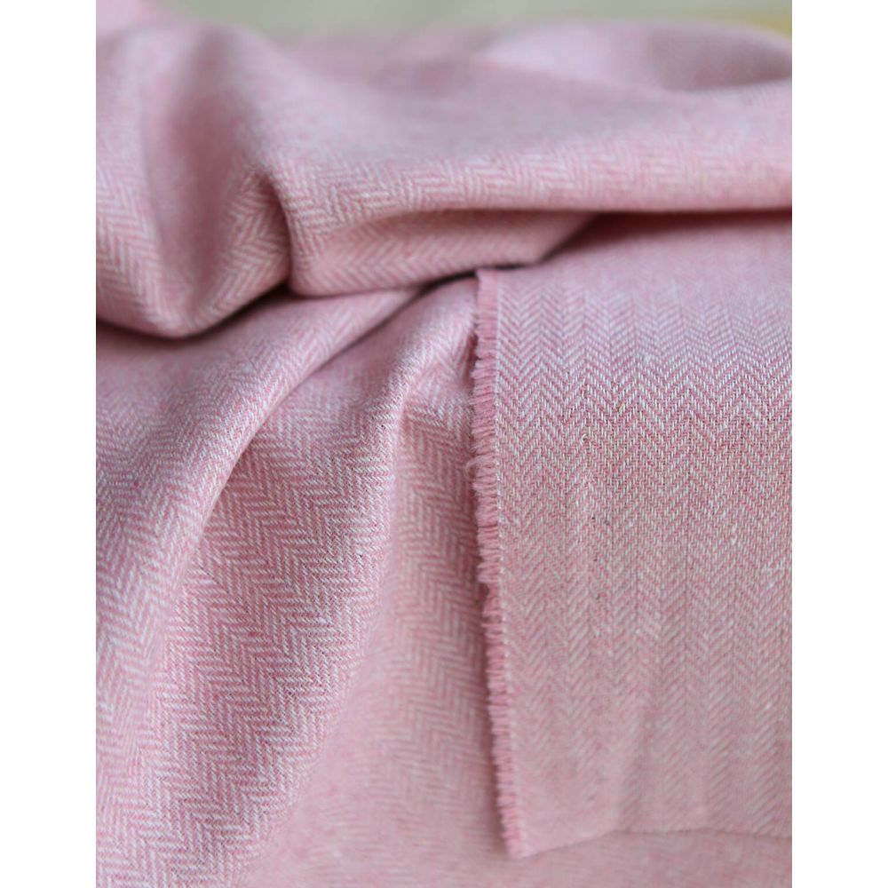 Tissu chevrons texturé coton / laine coloris Rose tendre