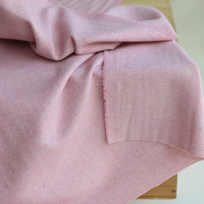 Tissu chevrons texturé coton / laine coloris Rose tendre