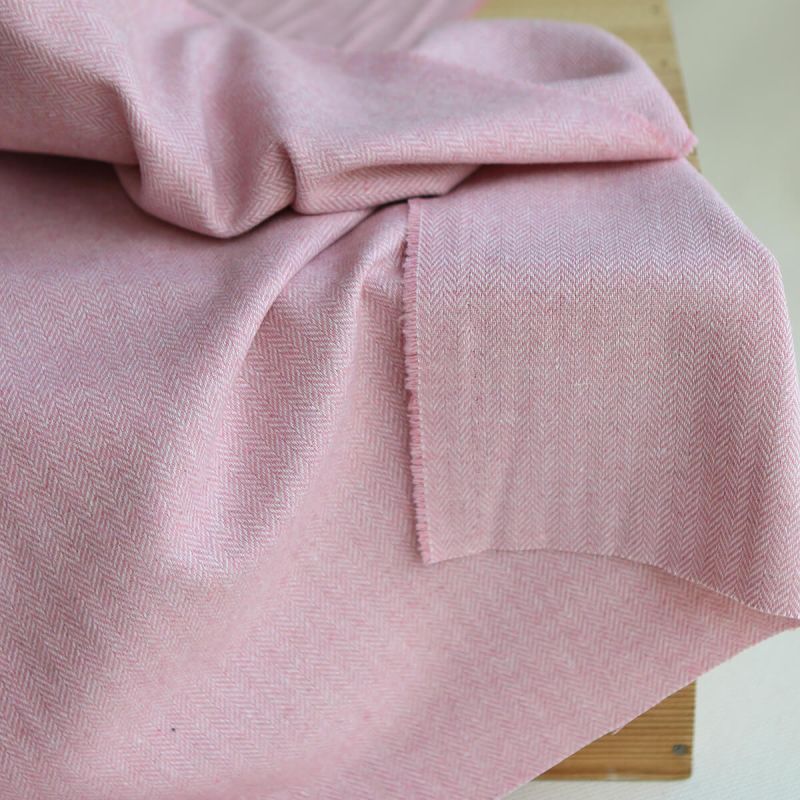 Tissu chevrons texturé coton / laine coloris Rose tendre