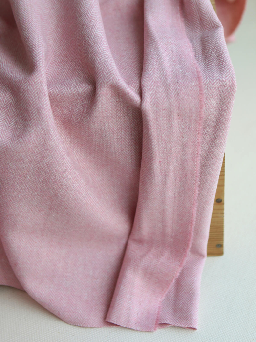 Tissu chevrons texturé coton / laine coloris Rose tendre