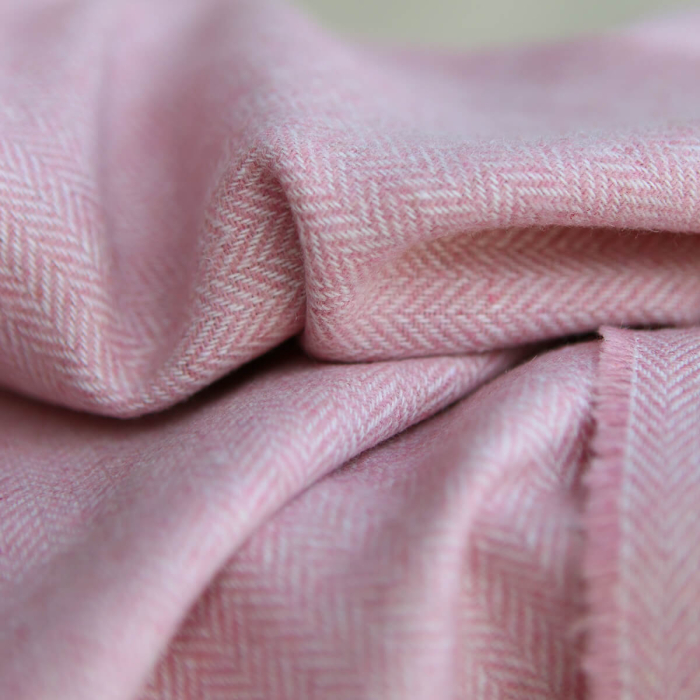 Tissu chevrons texturé coton / laine coloris Rose tendre