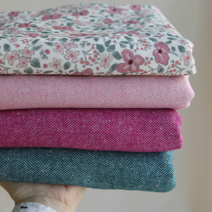 Tissu chevrons texturé coton / laine coloris Rose tendre