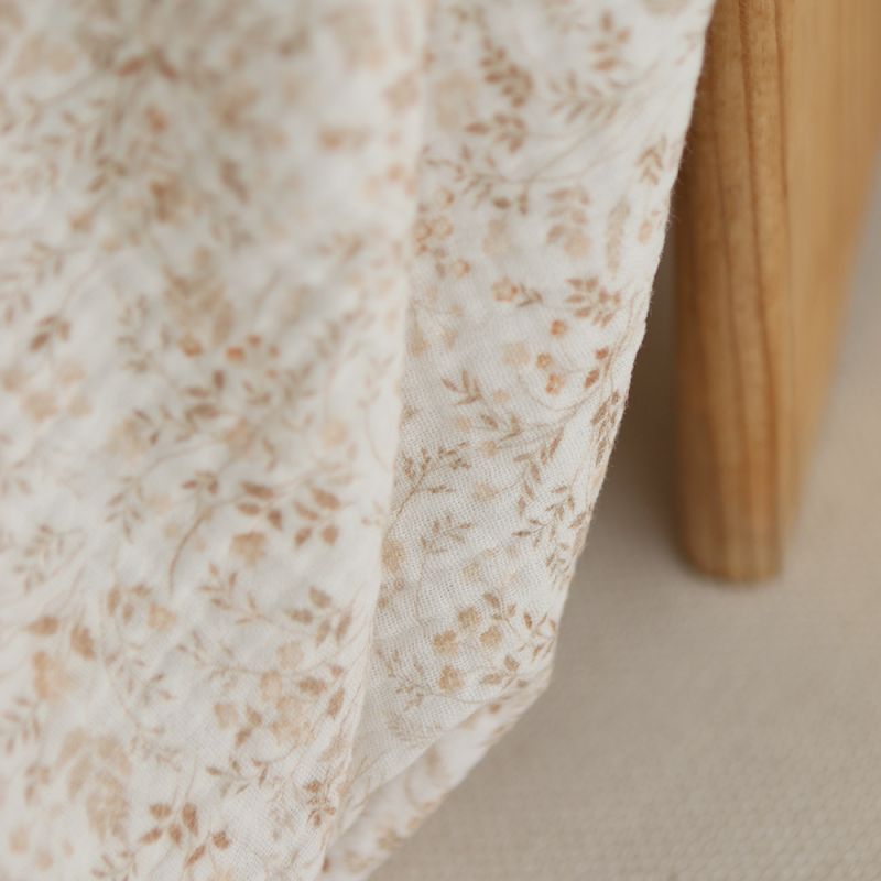 Double gaze de coton imprimés fleuri beige clair