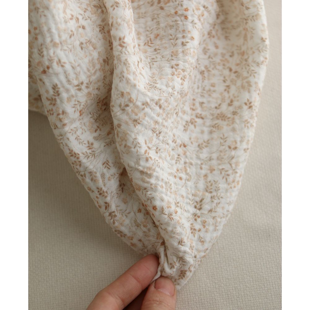 Double gaze de coton imprimés fleuri beige clair