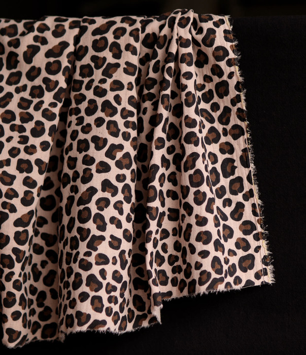 Lea - Double gaze coton BIO motif exclusif Graou fond nude