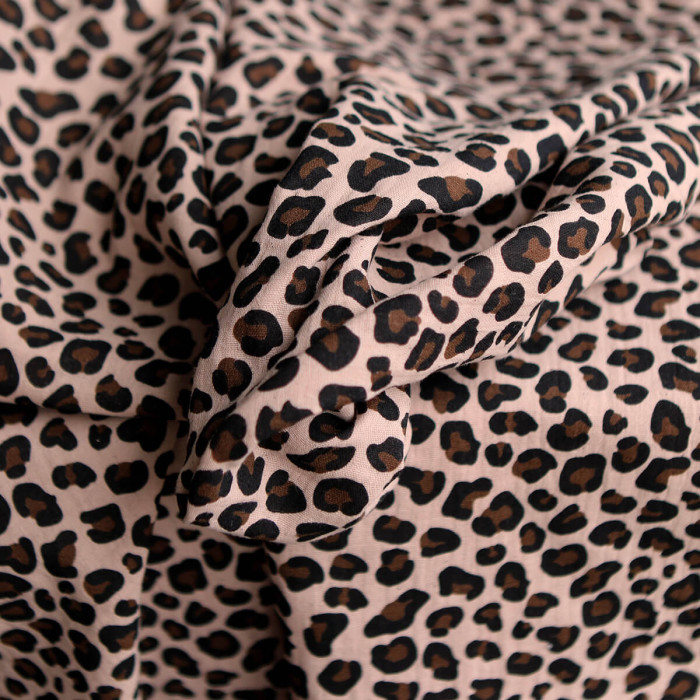 Lea - Double gaze coton BIO motif exclusif Graou fond nude