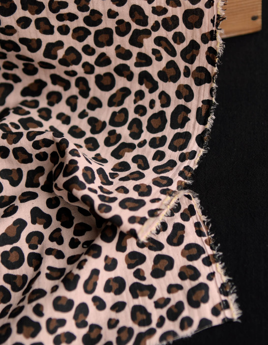 Lea - Double gaze coton BIO motif exclusif Graou fond nude