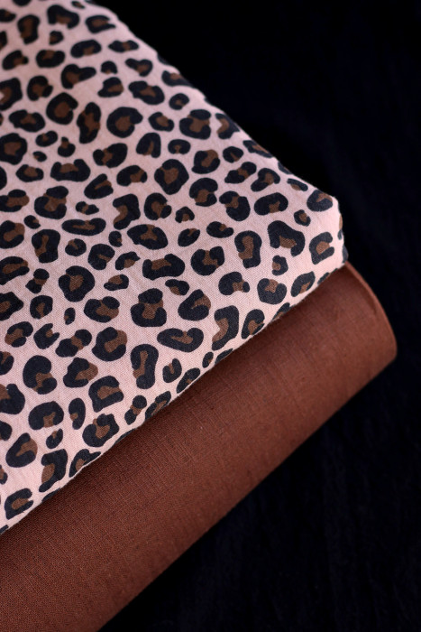 Lea - Double gaze coton BIO motif exclusif Graou fond nude