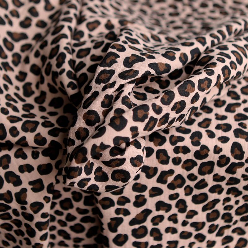 Coupon de 87 cm - Lea - Double gaze coton BIO motif exclusif Graou fond nude Coupon de 87 cm - Lea - Double gaze coton BIO motif exclusif Graou fond nude