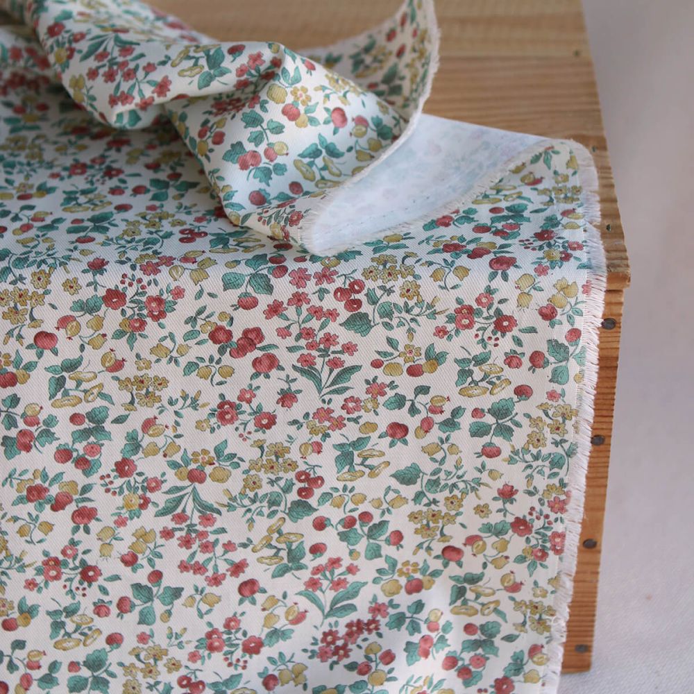Caume - Tissu sergé / twill de coton organique imprimé fleuri
