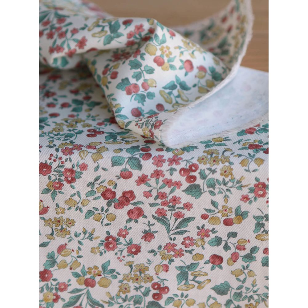 Caume - Tissu sergé / twill de coton organique imprimé fleuri