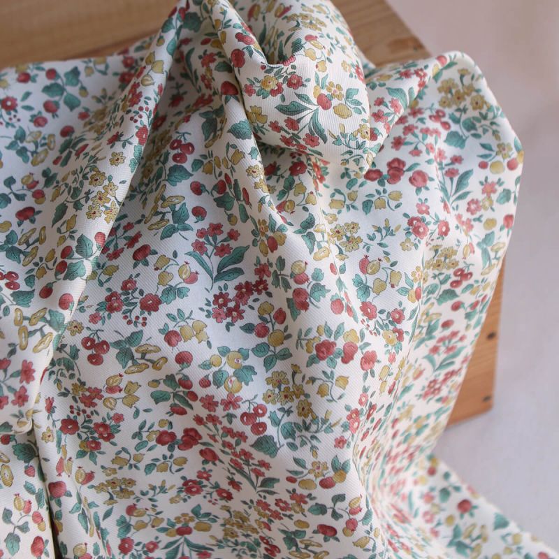 Caume - Tissu sergé / twill de coton organique imprimé fleuri