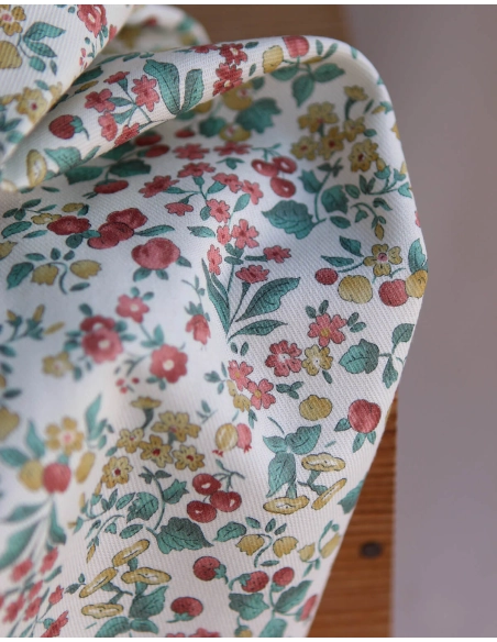 Caume - Tissu sergé / twill de coton organique imprimé fleuri