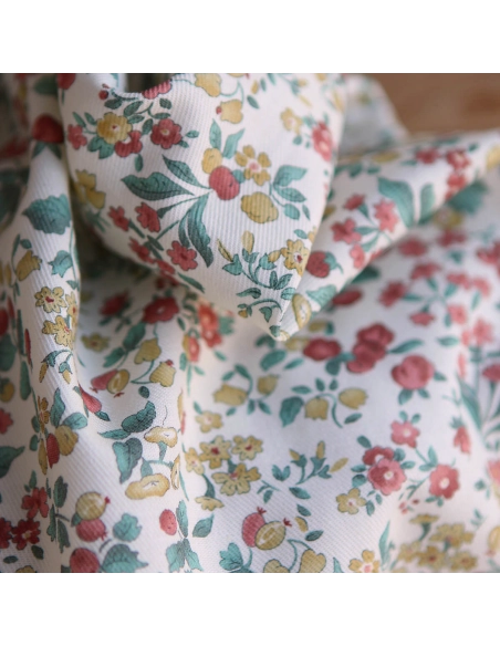 Caume - Tissu sergé / twill de coton organique imprimé fleuri