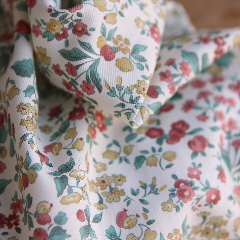 Caume - Tissu sergé / twill de coton organique imprimé fleuri