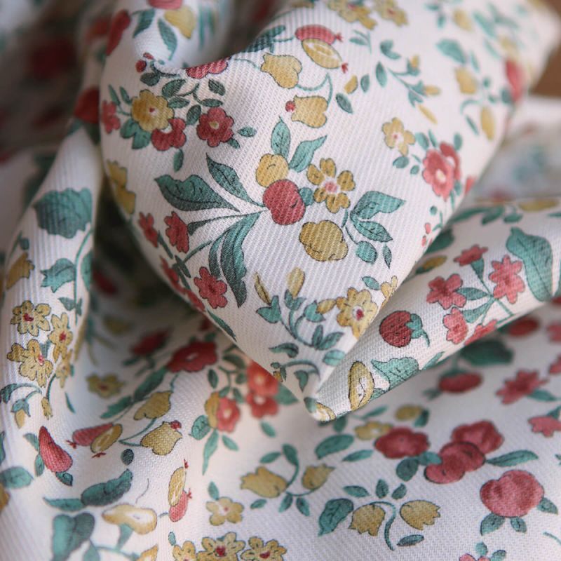 Caume - Tissu sergé / twill de coton organique imprimé fleuri