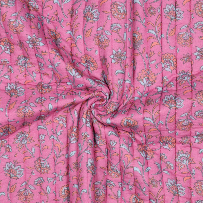 Maryse - Matelassé double gaze de coton fond rose