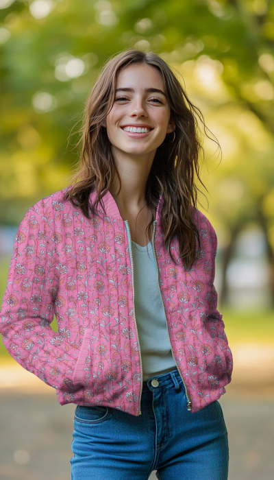 Maryse - Matelassé double gaze de coton fond rose