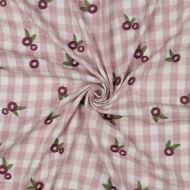 Elvina - Double gaze de coton brodée vichy mauve broderie fleur