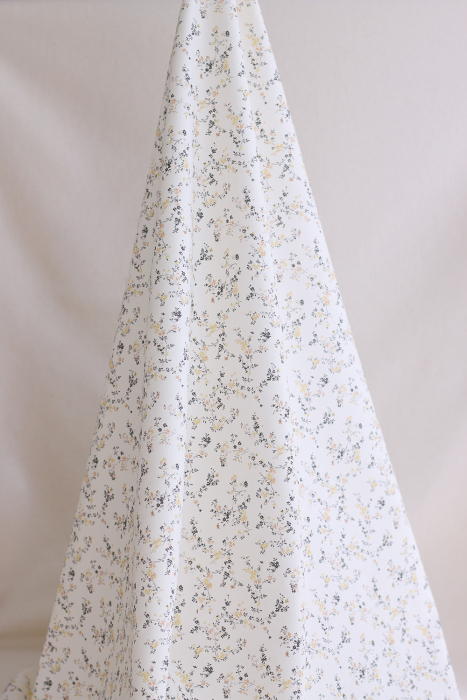 Coline - Popeline douce coton organique fleuri noir moutarde