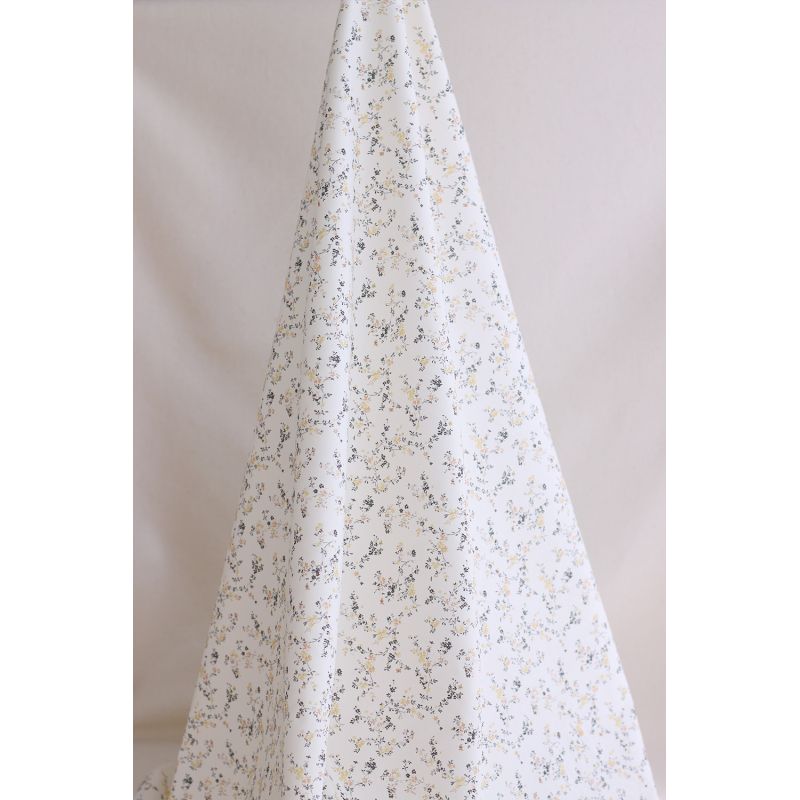 Coline - Popeline douce coton organique fleuri noir moutarde