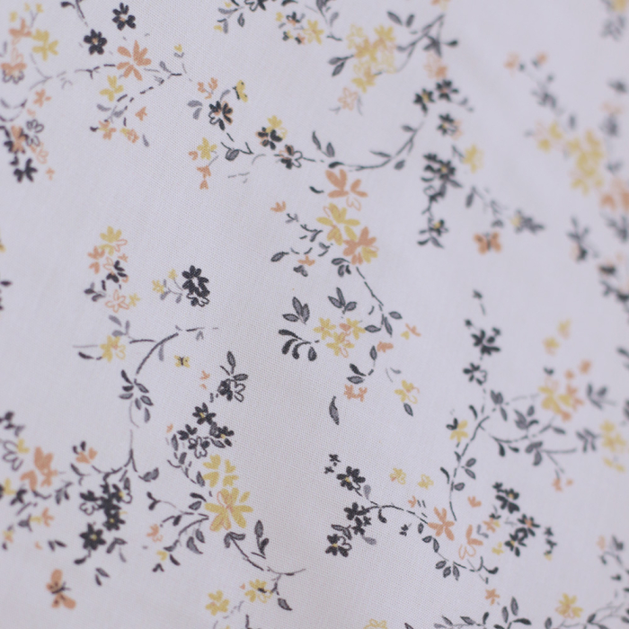 Coline - Popeline douce coton organique fleuri noir moutarde