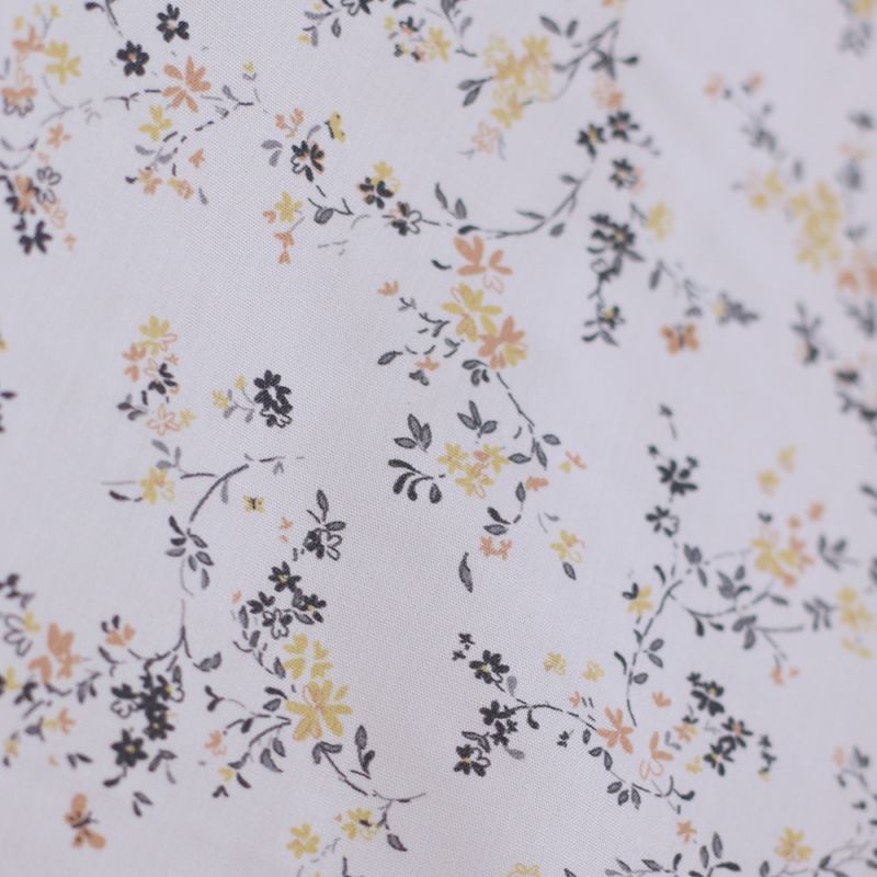 Coline - Popeline douce coton organique fleuri noir moutarde