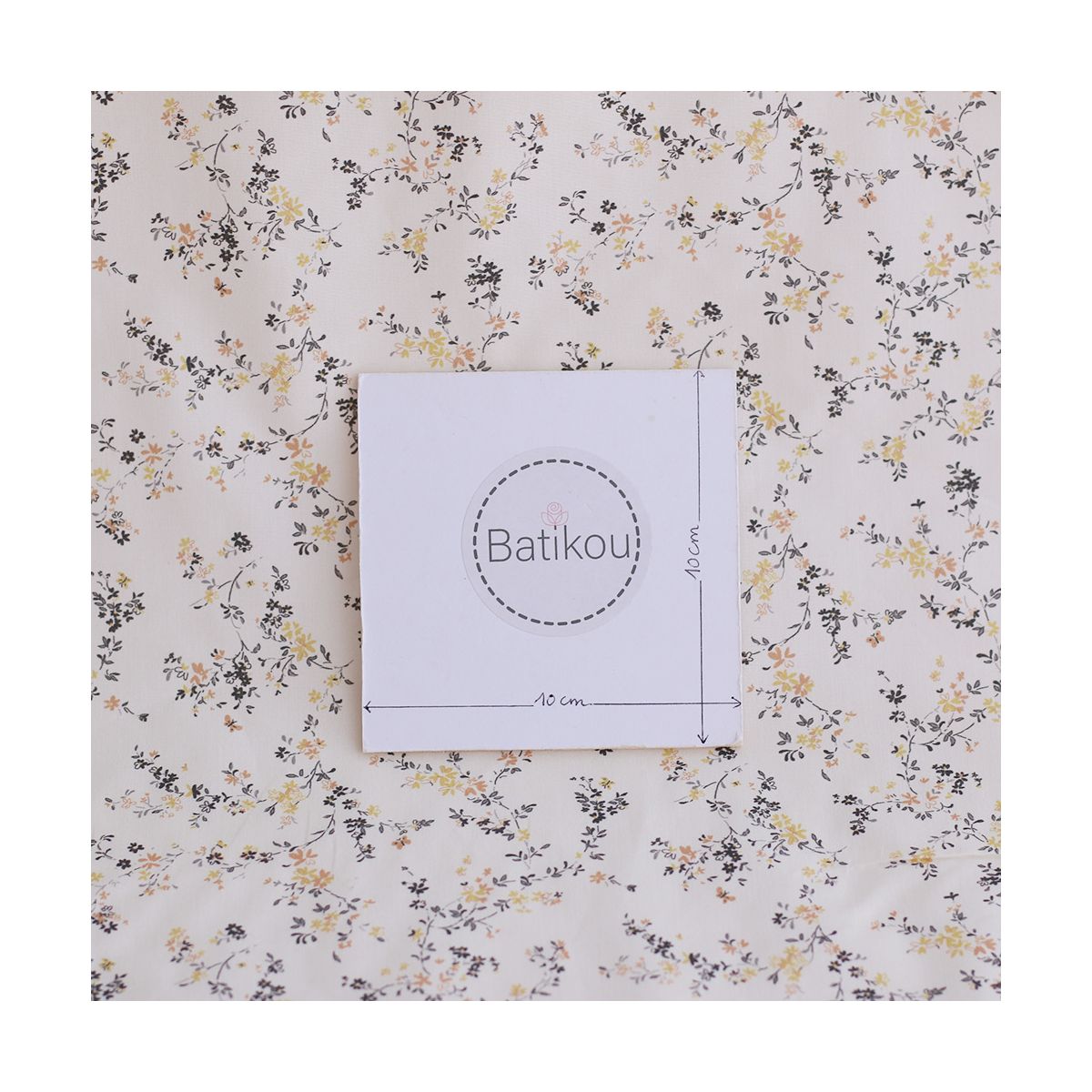 Coline - Popeline douce coton organique fleuri noir moutarde