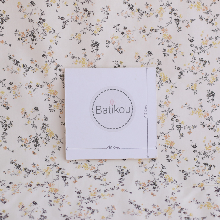 Coline - Popeline douce coton organique fleuri noir moutarde