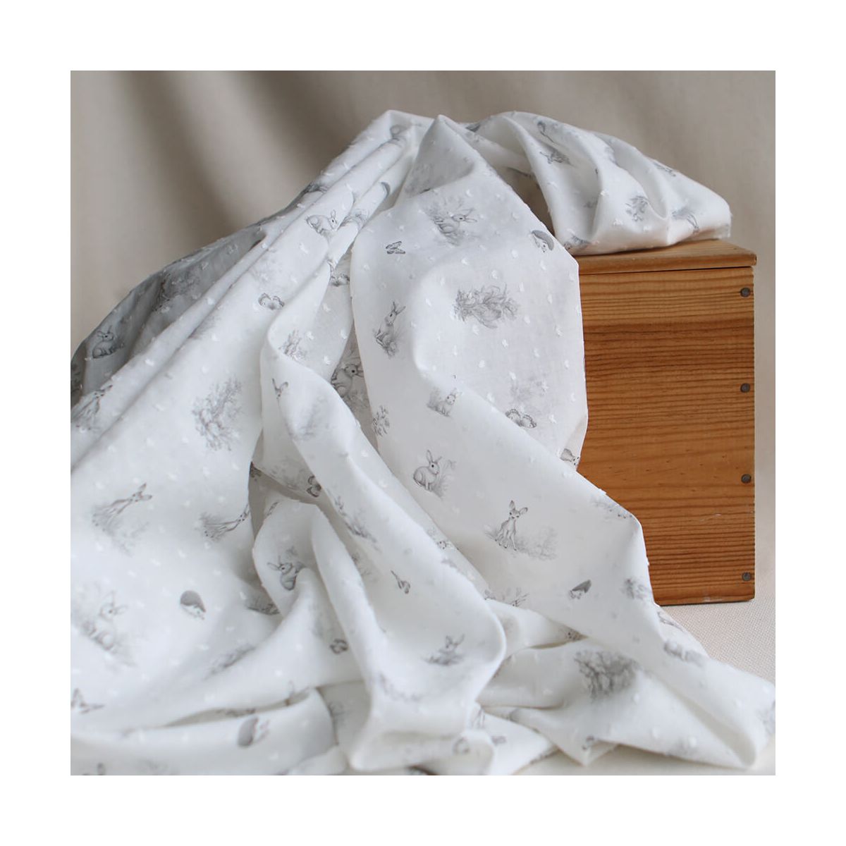 Oswald - Plumetis de coton imprimé animaux de la forêt gris