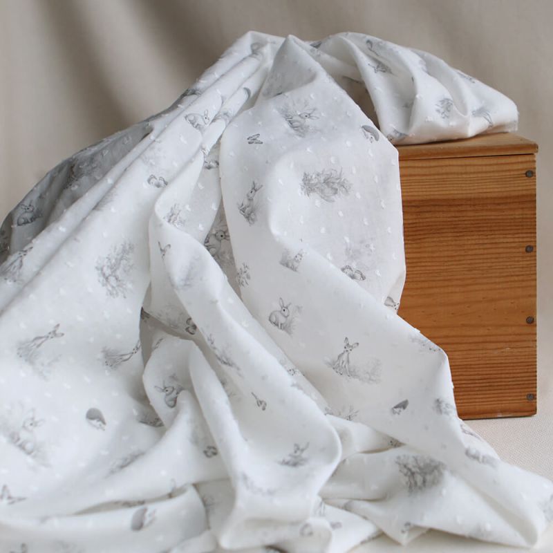 Oswald - Plumetis de coton imprimé animaux de la forêt gris