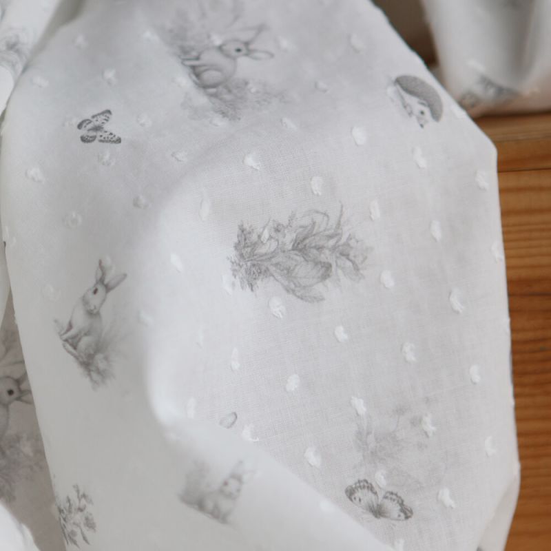 Oswald - Plumetis de coton imprimé animaux de la forêt gris