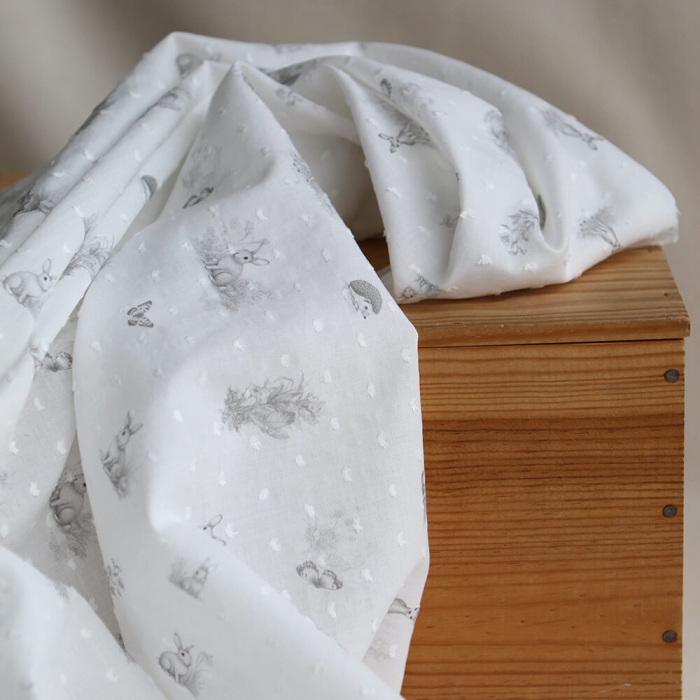 Oswald - Plumetis de coton imprimé animaux de la forêt gris