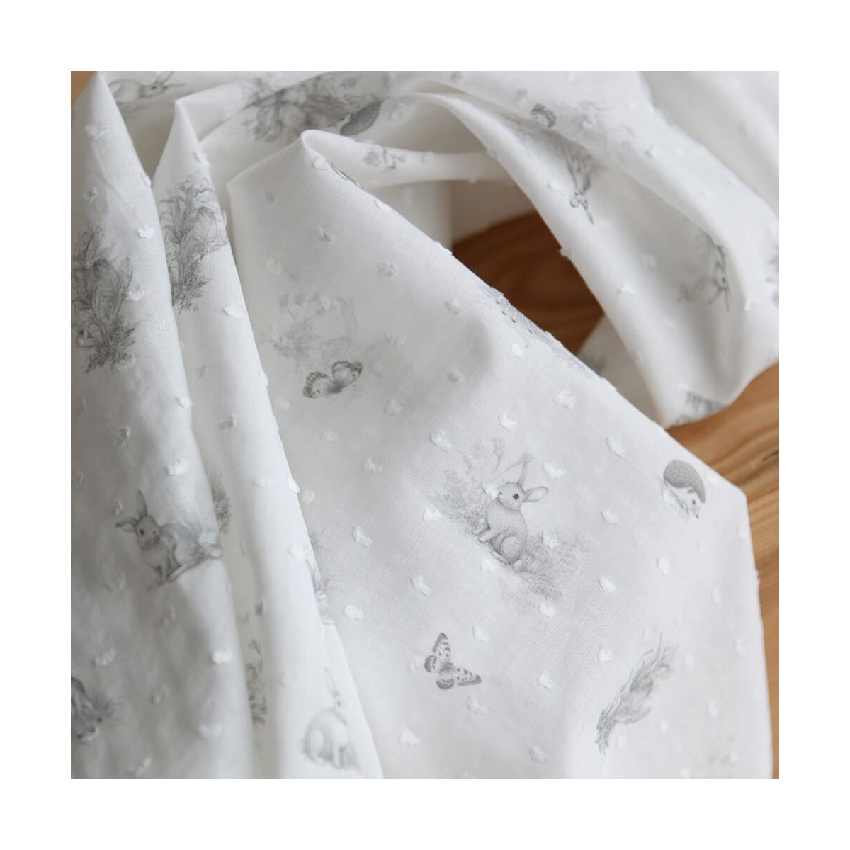 Oswald - Plumetis de coton imprimé animaux de la forêt gris