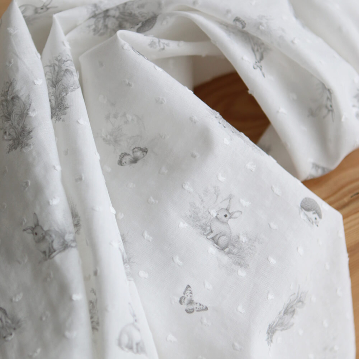 Oswald - Plumetis de coton imprimé animaux de la forêt gris