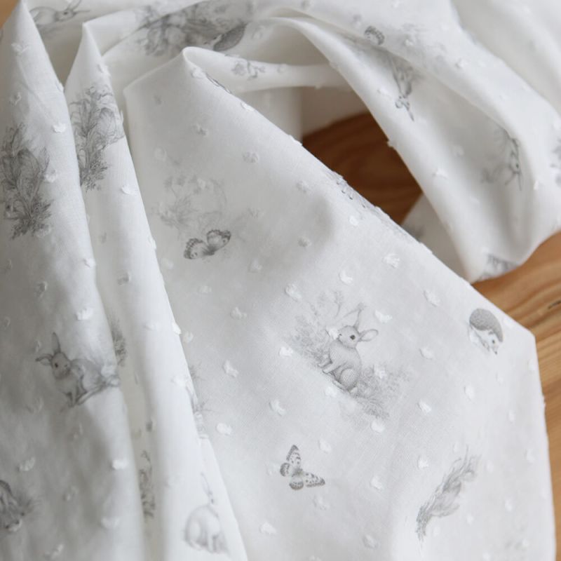 Oswald - Plumetis de coton imprimé animaux de la forêt gris