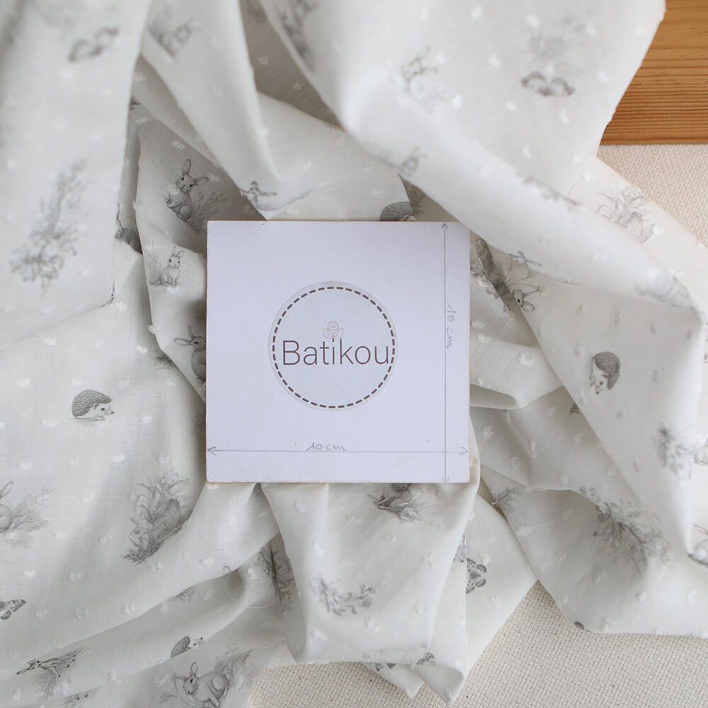 Oswald - Plumetis de coton imprimé animaux de la forêt gris