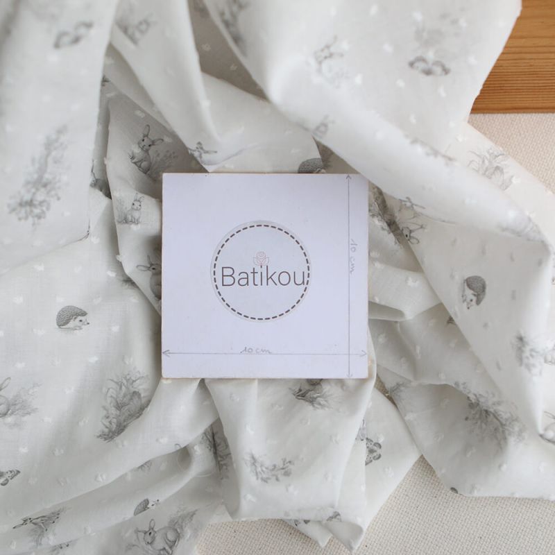 Oswald - Plumetis de coton imprimé animaux de la forêt gris