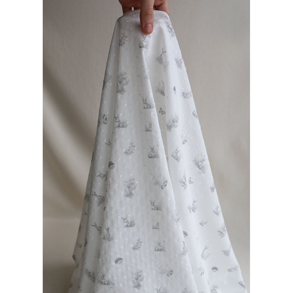 Oswald - Plumetis de coton imprimé animaux de la forêt gris