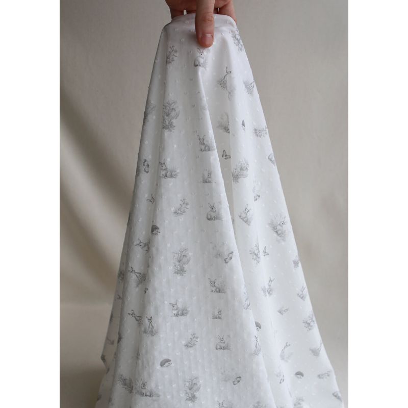 Oswald - Plumetis de coton imprimé animaux de la forêt gris