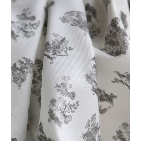 Luce - Tissu sergé / twill de coton organique imprimé toile jouy gris