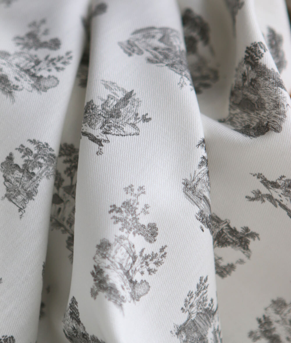 Luce - Tissu sergé / twill de coton organique imprimé toile jouy gris