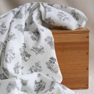 Luce - Tissu sergé / twill de coton organique imprimé toile jouy gris