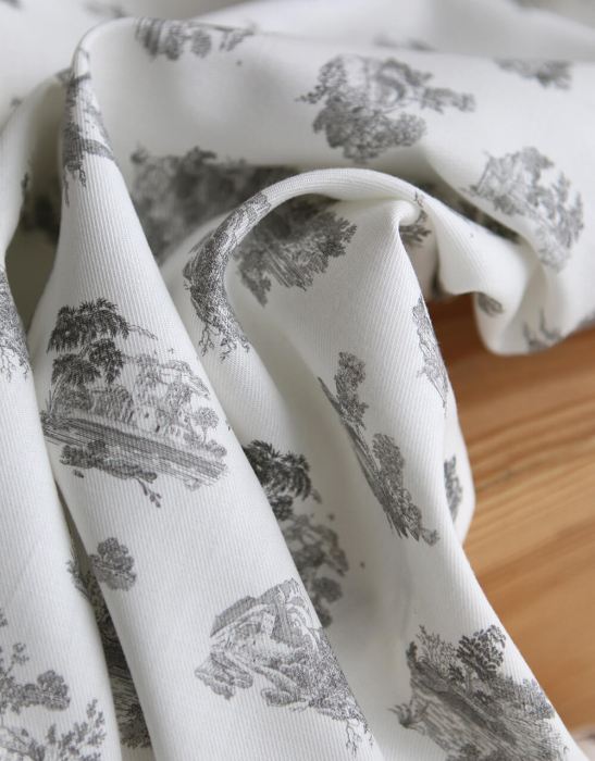 Luce - Tissu sergé / twill de coton organique imprimé toile jouy gris