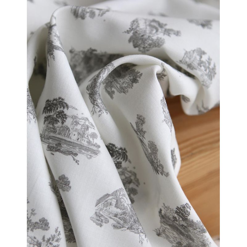 Luce - Tissu sergé / twill de coton organique imprimé toile jouy gris