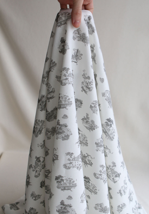Luce - Tissu sergé / twill de coton organique imprimé toile jouy gris