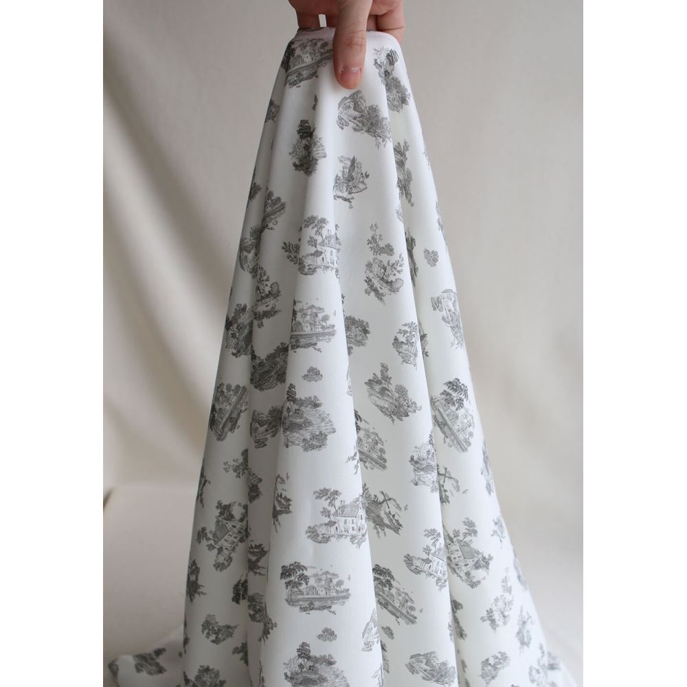 Luce - Tissu sergé / twill de coton organique imprimé toile jouy gris