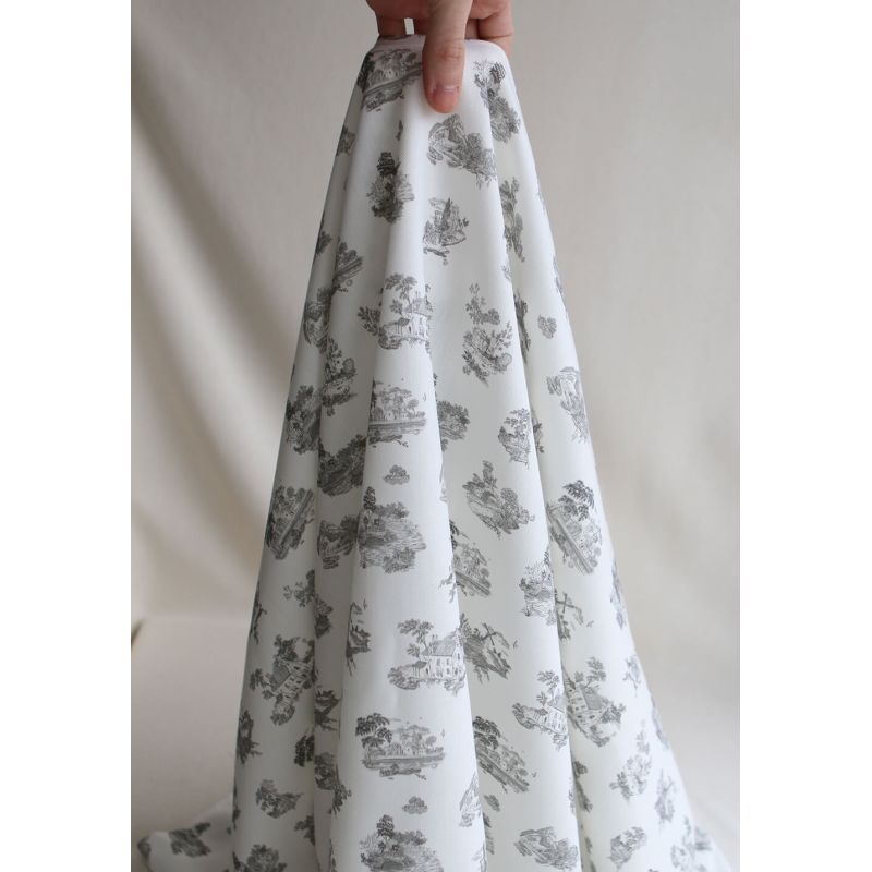Luce - Tissu sergé / twill de coton organique imprimé toile jouy gris