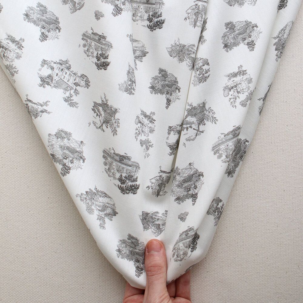 Luce - Tissu sergé / twill de coton organique imprimé toile jouy gris
